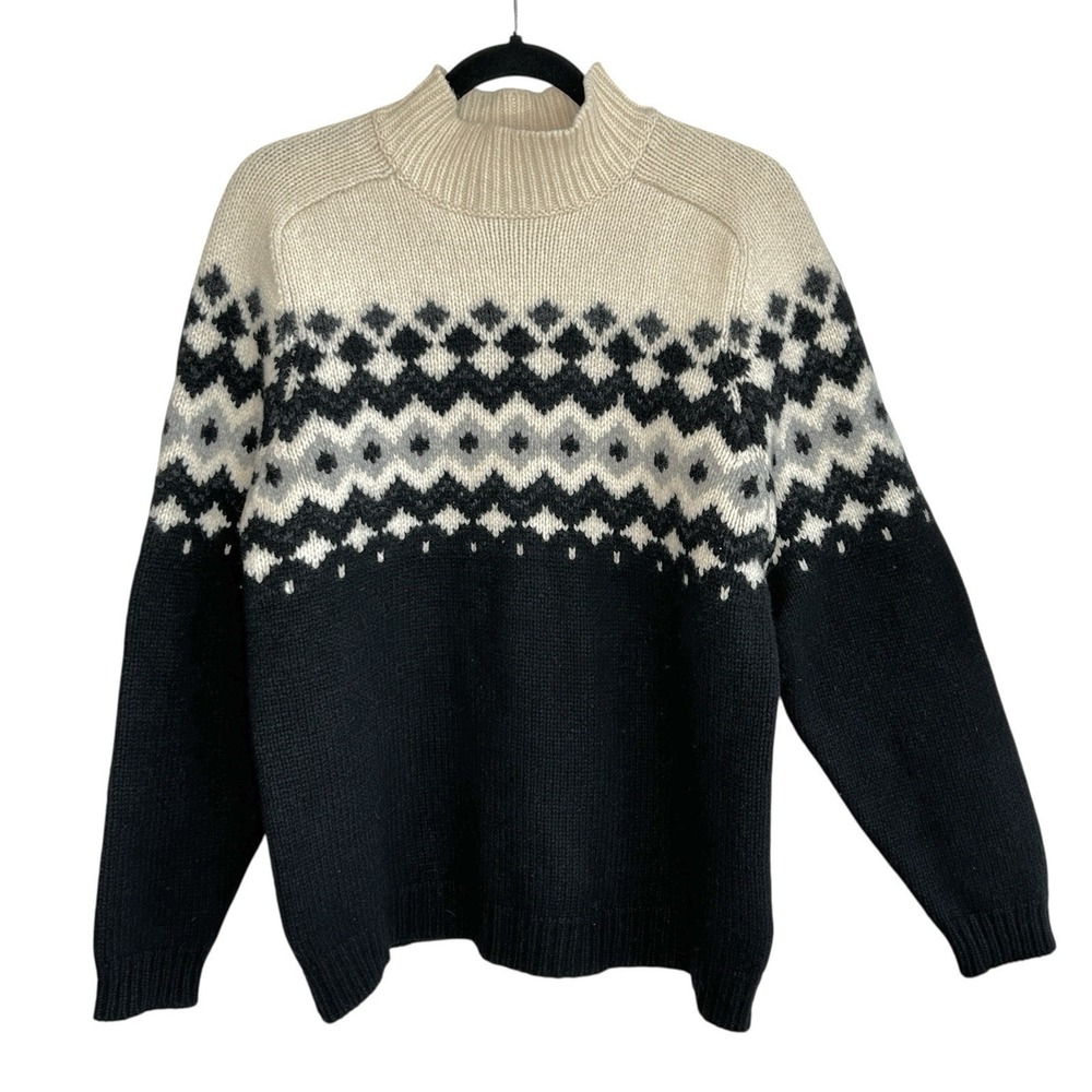 Vintage Eddie Bauer Fair Isle Wool Sweater Large Ski Nordic Chunky Knit Heritage